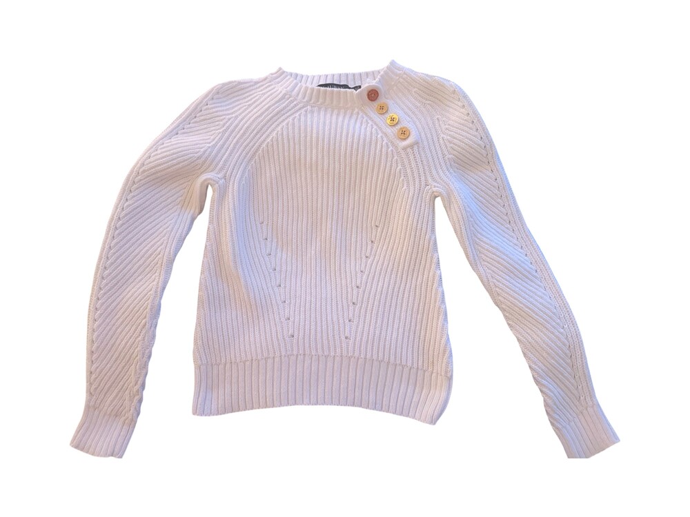Lauren Ralph Lauren White Sweater PS with Decorative Anchor and Floral Buttons